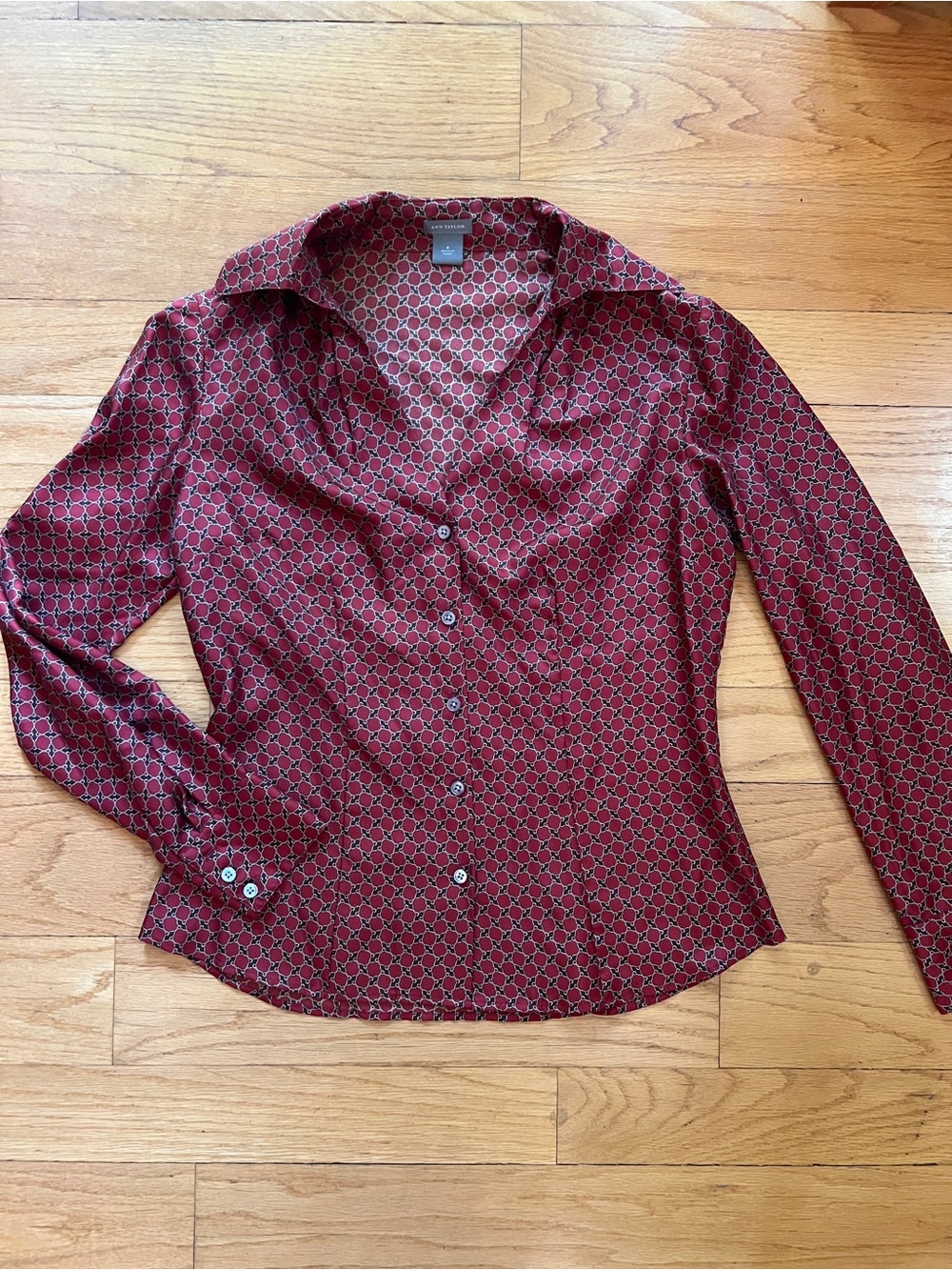 Ann Taylor 100% Silk Burgundy Button-Down Shirt